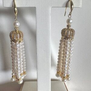 Genuine Freshwater Pearl Tassel Crown Earrings – Baroque Statement